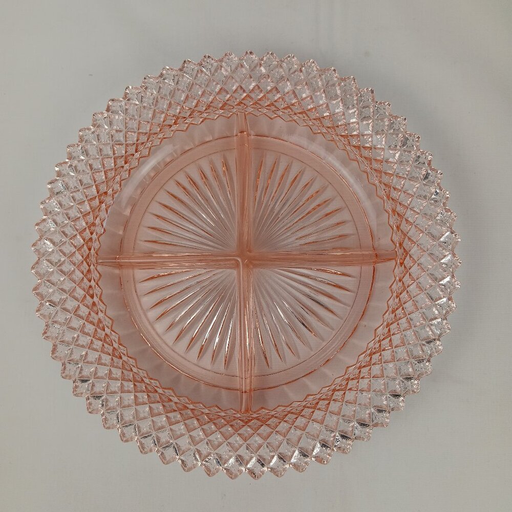 Anchor Hocking Miss America Pink Diamond Divided Depression Glass Dish Plate